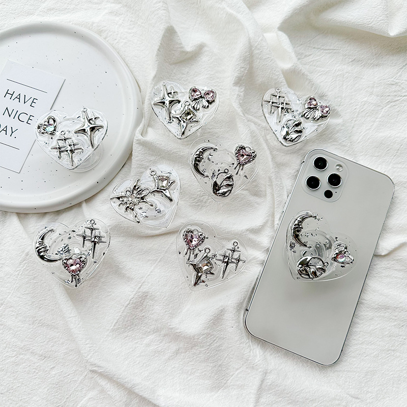 Phone Accessories Crochet - Clear Heart Phone Grip Holder Back